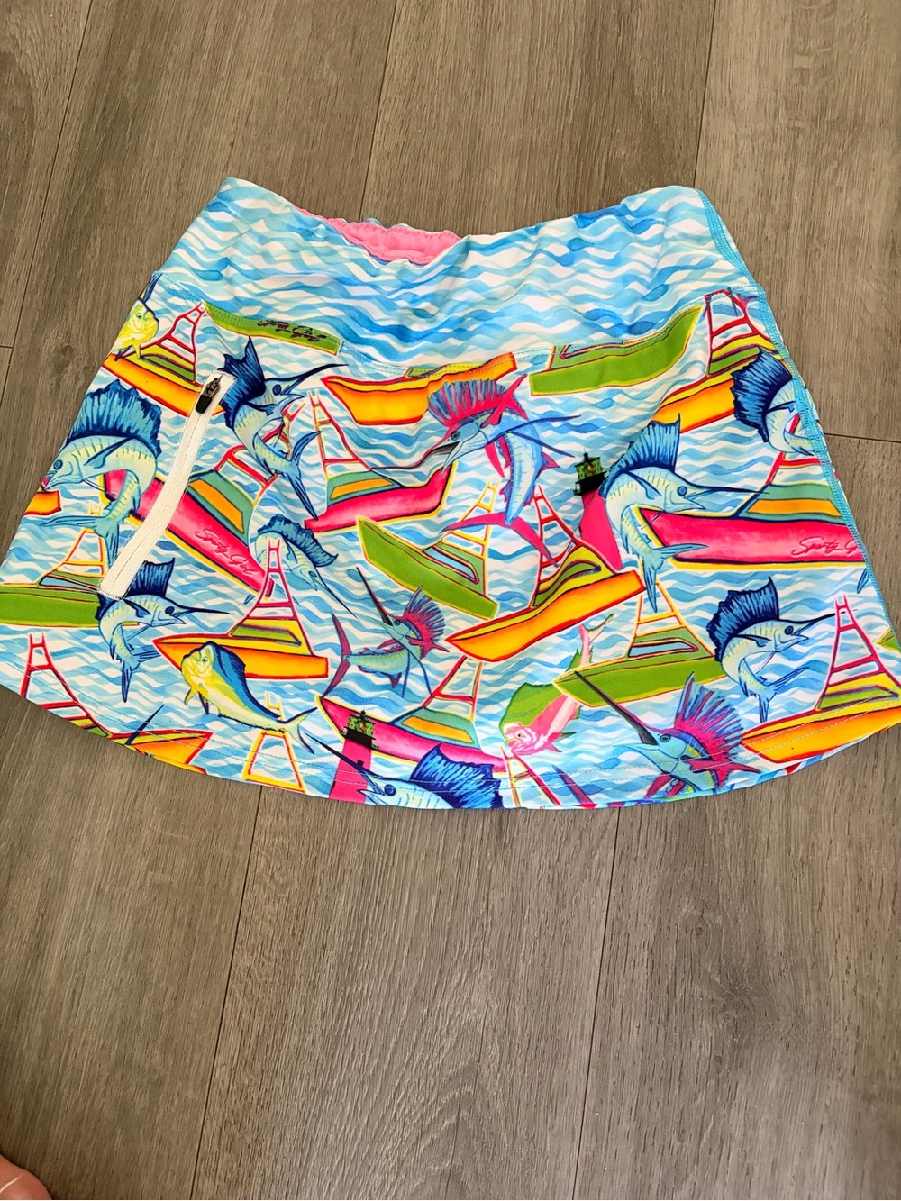 Vibrant Blue Nautical-Print Mini Skirt with Multicolor Boats